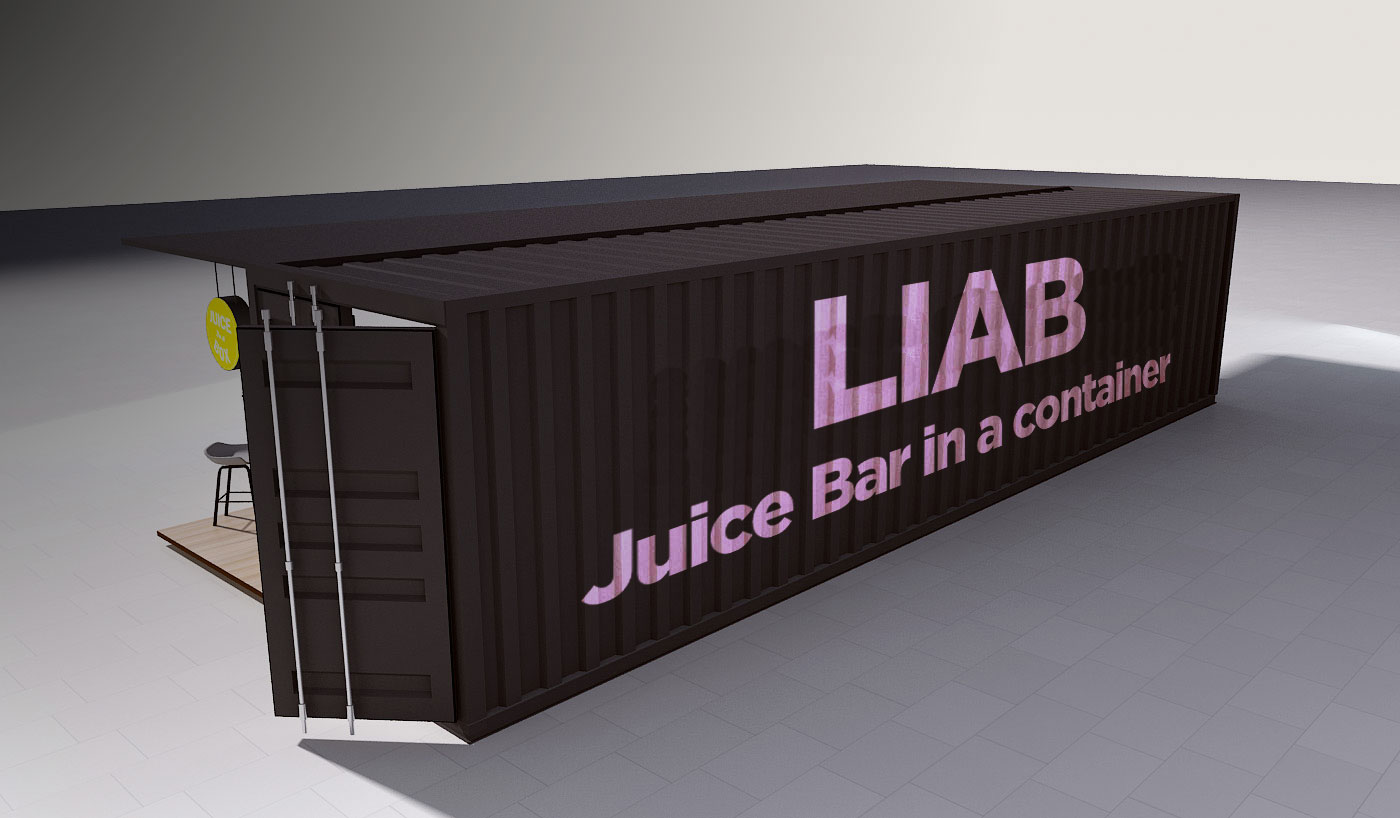 Using old ISO steel frame pods as the structural framework for a Juice Bar